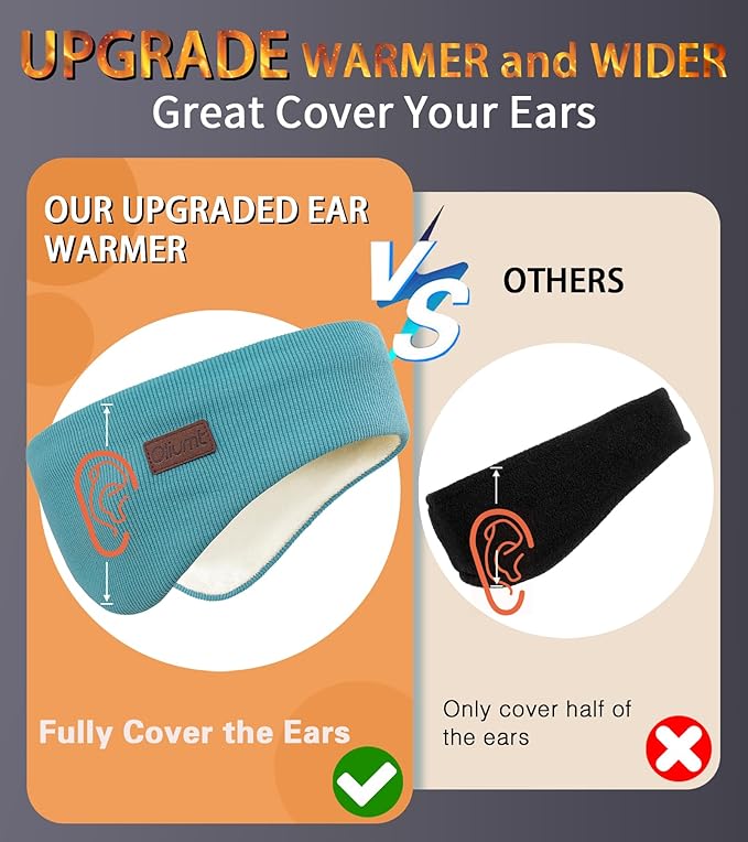 Winter Ear Warmer Headband for Men Women Double-Layer Knit Ear Muffs Cover with Fuzzy Lining for Running and Cycling (Blue, One Size)