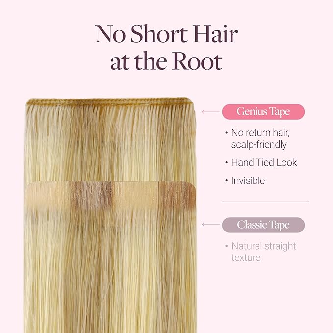 GOO GOO Genius Tape in Hair Extensions, Hand Tied Tape Weft, 16/22 Light Blonde Highlighted Golden Blonde, 16inch 50g 20pcs, Remy Human Hair, Seamless Invisible Tape, Natural Blend, Lightweight
