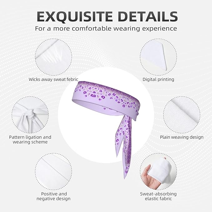 Men's Women Purple Glitter Pattern Cheetah Leopard Print Sports Sweatband Multipurpose Novelty Head Ribbon Headdress for Yoga Athletic Spa