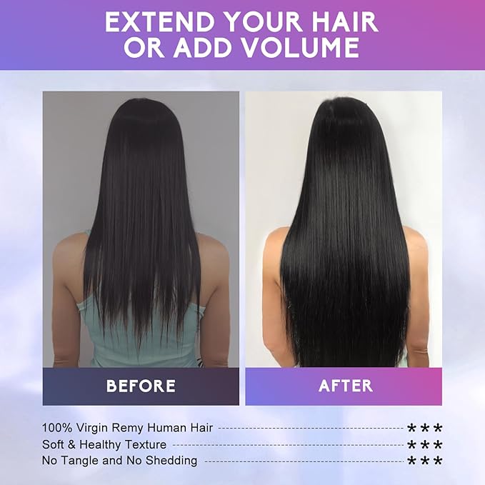 Clip in Hair Extensions Real Human Hair, 18 Inch 100g/3.6oz, 1B Natural Black, Invisible Seamless Straight Remy Human Hair Extensions Cip ins for Women 8pcs Per Set with Double Weft