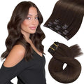 Moresoo 14 inch Clip in Hair Extensions Chocolate Brown Hair Extensions Real Human Hair Clip ins Medium Brown Remy Human Hair for Women Short 80g/5pcs