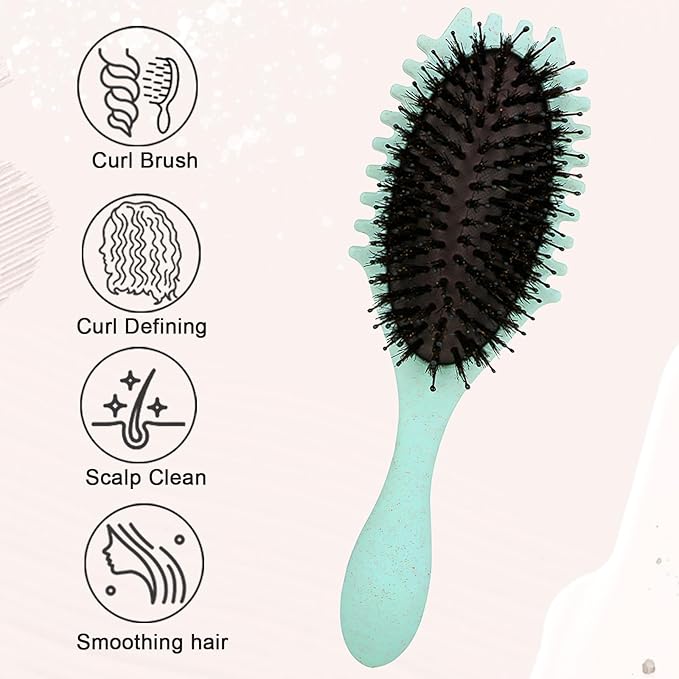Curly Defining Brush, Curly Hair Styling Brushes Detangler Soft Bristle Hair Brush 1-Pack (Light Green)