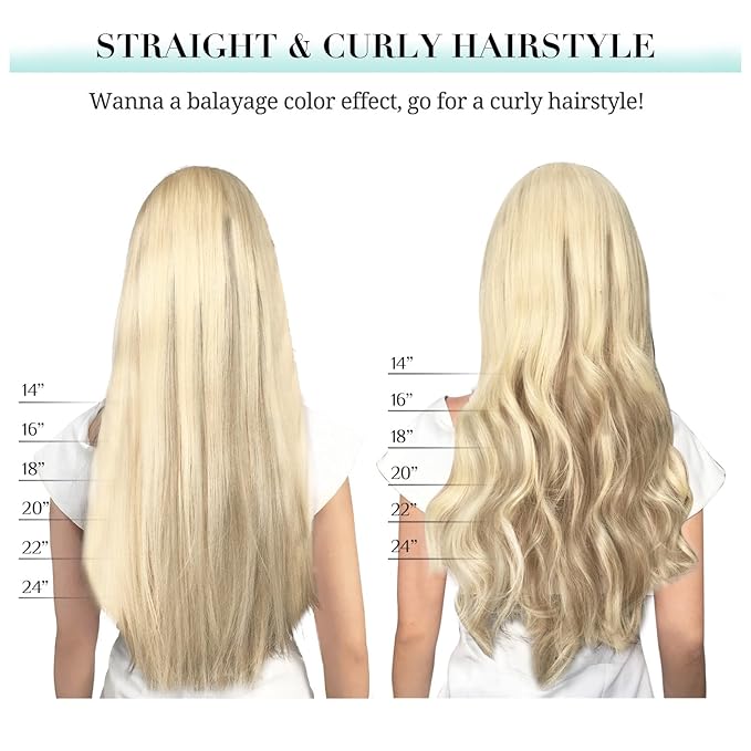 DOORES Clip-in Hair Extensions - Real Human Hair, Dark Blonde Highlighted Bleach Blonde 80g, 12 Inch, 7pcs Straight Natural Clip-ins