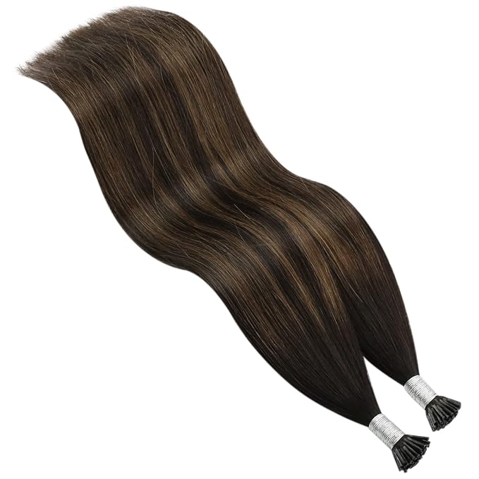 YoungSee I Tips Hair Extensions Human Hair Brown Itip Hair Extensions Balayage Dark Brown Itips Hair Extension Real Human Hair 20 Inch Ombre Real Hair Extension for Women 50g 50s