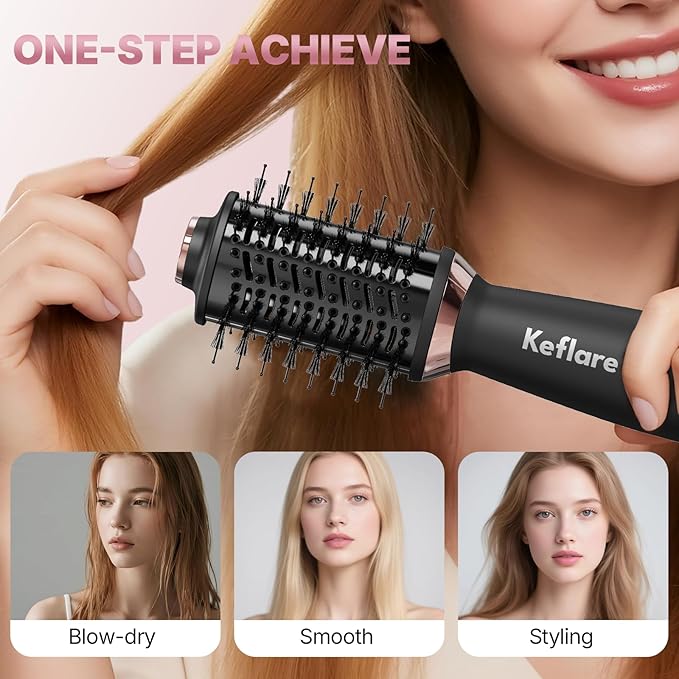 Mini Dual Voltage Hair Dryer Brush, 2-in-1 Hot Air Brush for Travel, One Step Blow Dryer & Styler for Drying, Smoothing and Volumizing Hair