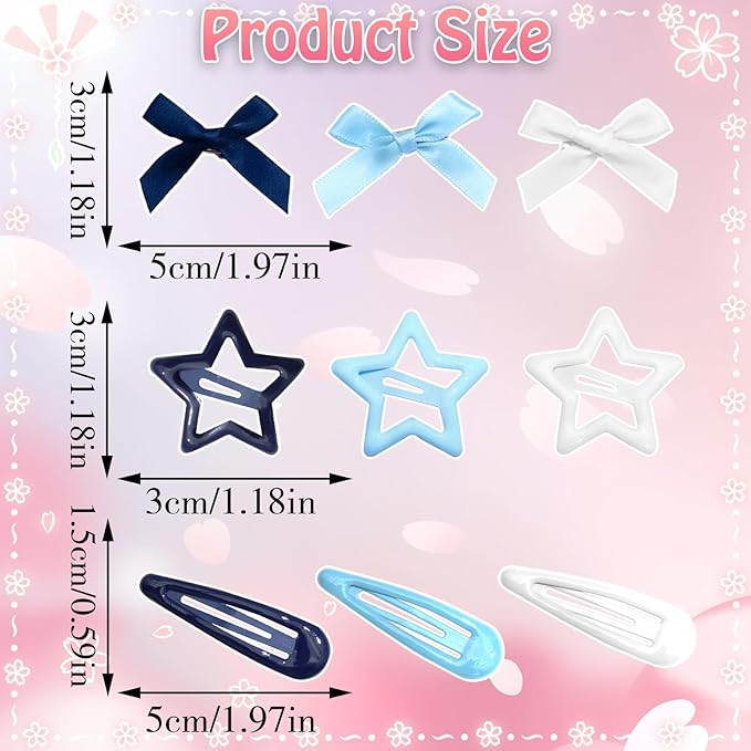 36Pcs Navy Blue Mini Bow Hair Clips Star Snap Hair Barrettes for Women White Water Drop No Slip Hair Clips Small Hair Bows Star Bowknot Hair Accessories for Teens Girls