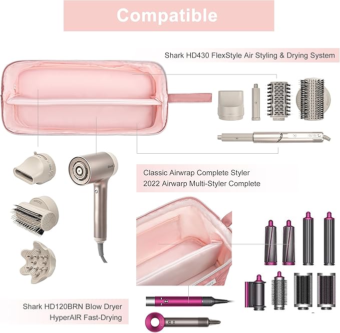 Leudes Hair Tools Travel Bag for Shark Flexstyle Carrying Case Portable Shark Hair Air Wrap Dryer Case Waterproof Dustproof Flat Curling Iron Travel Organizer (Dark Pink)
