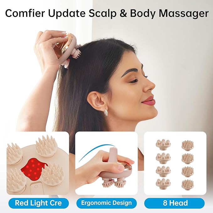 COMFIER Scalp Massager Head with 8 Claws,3 kneading Modes,Waterproof Hair Massage for Deep Cleansing,Cordless Body Cat Head Scratcher,Christmas Gifts for Women,Men