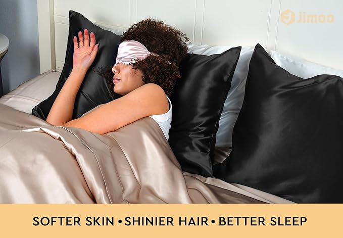 100% Mulberry Silk Pillowcase for Hair and Skin, 22 Momme Pure Natural Silk Pillow Case Both Sided with Zipper, Pillow Cover for Women Mom Men (Black, Standard 20''×26'', 1 Pack)