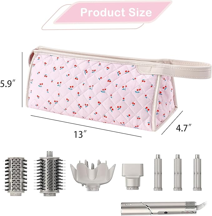 Large Quilted Hair Tools Travel Bag,Aesthetic Hair Styling Accessories Storage Case for Flat Irons,Straightener,Curling Iron,Hair Dryer,Dyson Airwrap Travle Bag,Portable Organizer（01cherry）