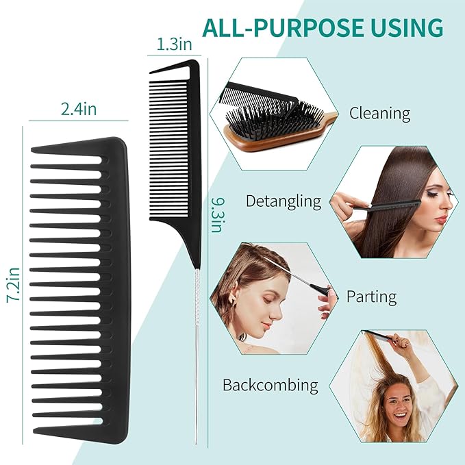 hair Brush Set for Afro America/African Hair, Textured 3a to 4c -Detangler Brush,9 row hair brush,Wide Tooth Comb,Rat Tail Comb (Green)