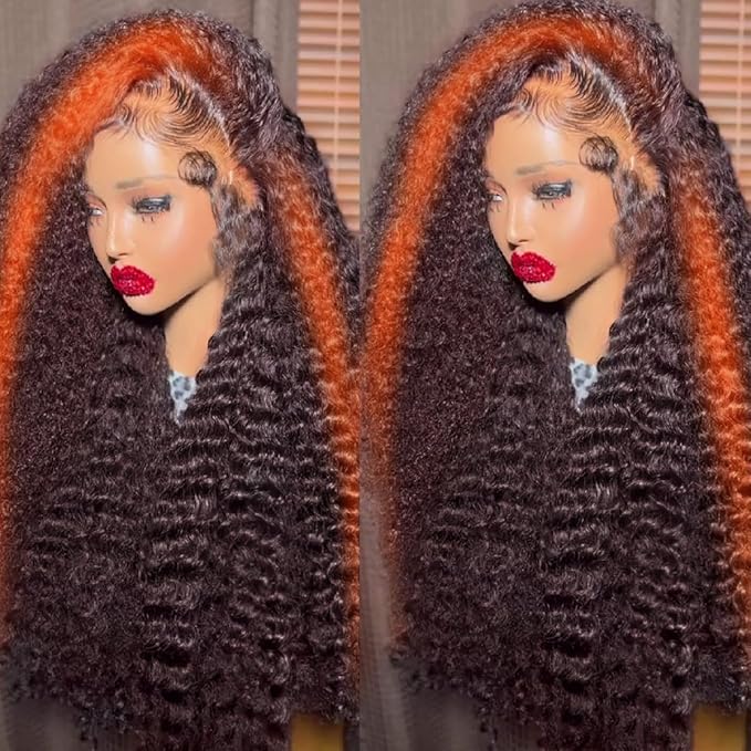 250 density Deep Wave Lace Front Wigs Human Hair Pre Plucked Hairline Glueless Wigs Human for Women 13x6 HD Lace Front Wigs Ginger Orange Curly Human Hair Wig Brazilian Hair 22 Inch