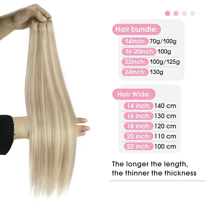 YoungSee 130G Blonde Weft Hair Extensions Highlight Warm Ash Blond Mix Bleach Blonde Hair Weft Extensions Long Straight Human Hair Extensions Sew in for Fuller Look 24 Inch