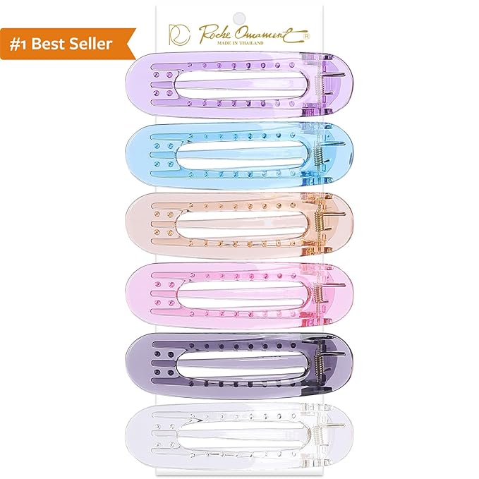 RC ROCHE 6 Pcs Flat Claw Hair Clips for Women Lay Down Barrettes No Crease Side Slide Thick Long Hair Duckbill French Against Head Jaw Claw Styling Clamp, Medium Transparent