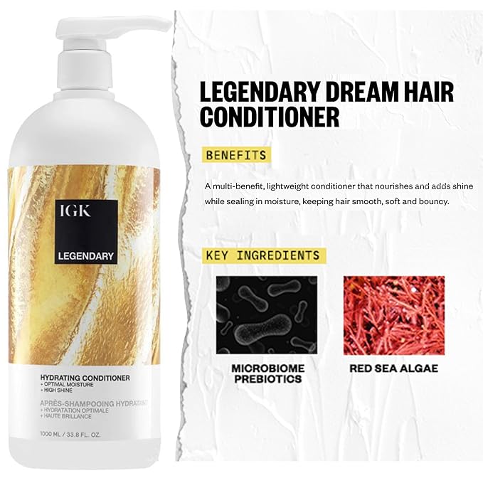 IGK Legendary Dream Hair Shampoo and Conditioner (1L) | Healthy, Hydrated, Shiny | Vegan, Cruelty-Free | Set of 2