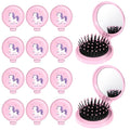 12 Pcs Unicorn Mini Detangler Brush, Folding Mirror Hair Brushes, Mini Travel Hair Brush, No Tangle Soft Flexible Bristles for Straight, Curly, Thick Hair for Party Gift