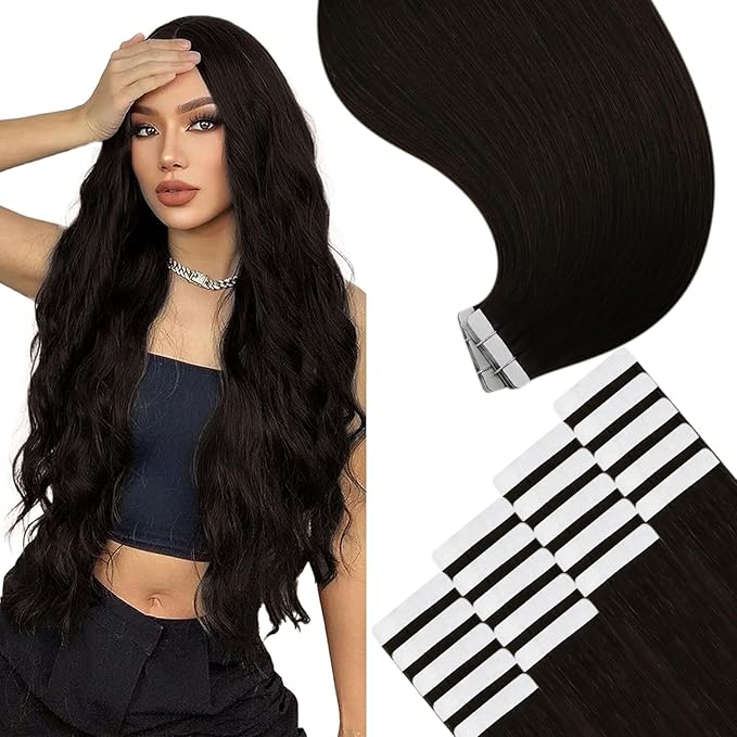 YoungSee 26 Inch Human Hair Tape in Extensions Brown Tape in Hair Extensions Human Hair Dark Brown 20pcs 50g Invisible Tapes Remy Hair Extension Long Straight Hair for Women Add Length