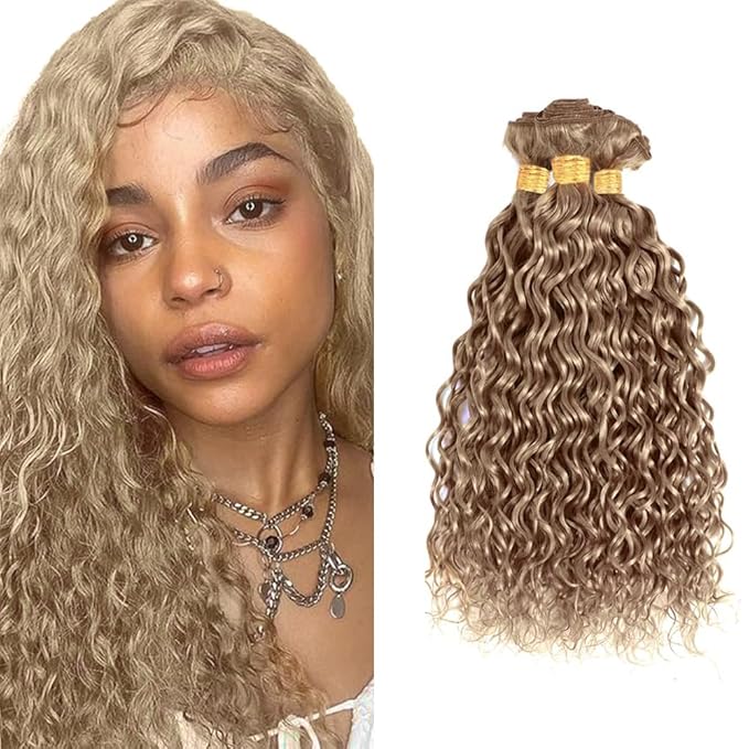 Ash Blonde Water Wave Bundles Human Hair Color #22 Bundle Niegmeag Brazilian Virgin Remy Hair 3 Bundles 26 28 30 Inch #22 Blonde Wet and Wavy Bundle