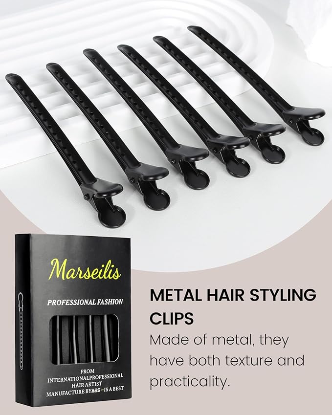 Alligator Clips for Hair Styling 12 pcs Anti-Slip No-Trace Duck Billed Hair Clips Rustproof Metal Hair Sectioning Clips for Styling for Salon & Makeup,black.