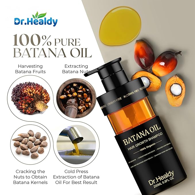 Dr.Healdy Batana Oil Shampoo for Hair Growth, Against Hair Loss & Moisturizes, Reduces Breakage - Sulfate Free Formula for All Hair Types (6.8 Fl Oz)