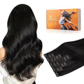 DOORES Hair Extensions Seamless Clip in Human Hair, Natural Black 18 Inch 110g 7pcs, Clip in Extensions Remy Straight Invisi Edge Weft