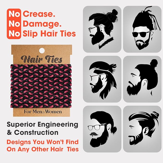 EasYoung 10pcs Braided Men's Hair Ties, For Buns, Curly Thick Dense Hair, No Crease Coils
