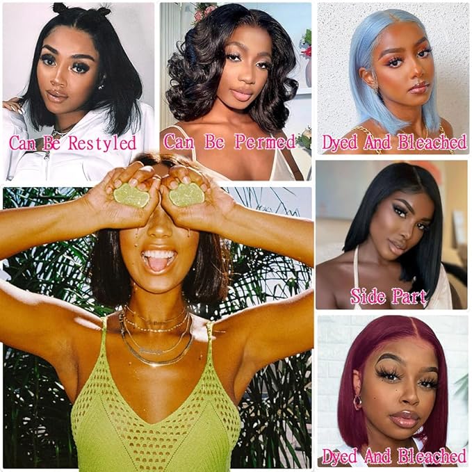 180% Density glueless wig 14 Inch bob wig human hair 4x6 HD Transparent glueless wigs human hair pre plucked pre cut Lace Front Wigs Human Hair for Women