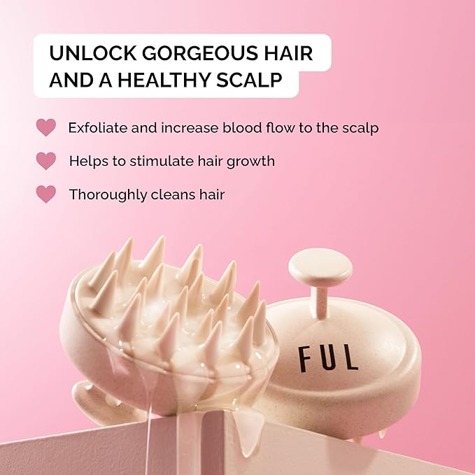 FUL Beige Scalp Massager with Super Soft Silicone Brush for Hair Growth and Exfoliating Scalp, Ideal Scalp Massager Hair Growth Tool and Scalp Brush for Stimulating Hair and Cleansing
