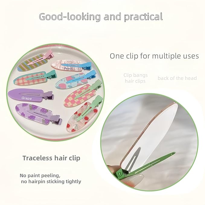 2 Pcs Cute fruit hair clip for Women Girls thick,thin hair.No Bend No Crease Hair Clips for styling sectioning hair barretters fine (Cherry yogurt)