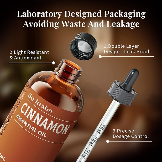 SU JUABA Cinnamon Essential Oil 4 Oz, 100% Pure Natural for Diffuser, Massage, Skin Care, Aromatherapy, DIY Candles, Soaps & Home Cleaning - 118ML