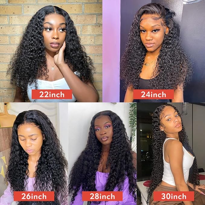 Water Wave Lace Front Wigs Human Hair Brazilian 180% Density Virgin Hair 4X4 Deep Curly Lace Closure Wigs for Black Women Pre Plucked with Baby Hair Natural Color (24 Inch,Water Lace Closure Wigs)
