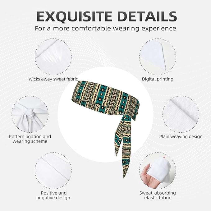 Men's Women Sports Sweatband, Multi Style Long Head Ribbon for Running Fitness Spa, Cool Tribal Navajo Aztec Geometric Ethnic Pattern Headwear Head Accessories