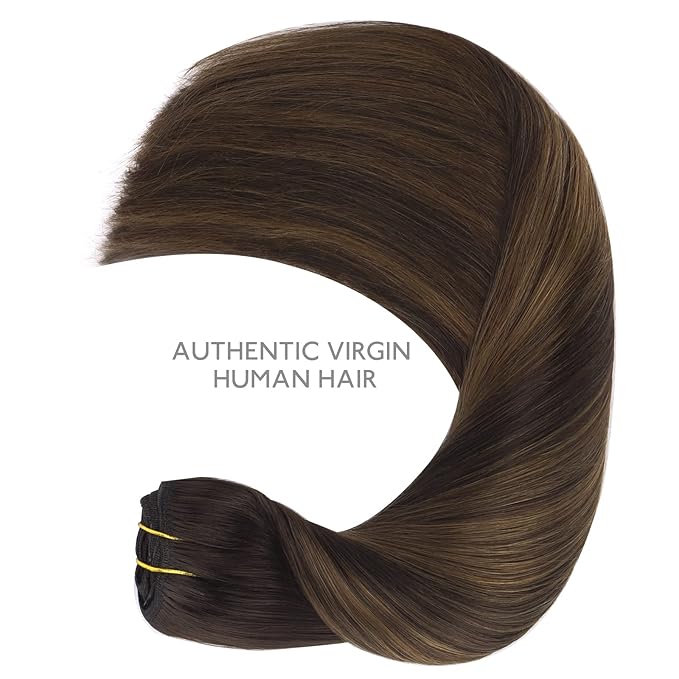 WENNALIFE Clip in Hair Extensions Real Human Hair, 24 Inch 140g 7pcs Remy Hair, Balayage Natural Black to Chestnut Brown Straight Natural Extensiones De Cabello Humano Con Clip Ins