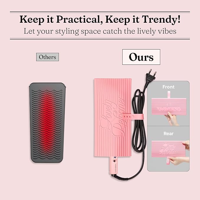 VODANA Multipurpose Silicone Pad - Heat-Resistant Rest & Travel Pouch for Hair Styling Irons, Includes Cord Organizer, 10x5 Inch (Pink)