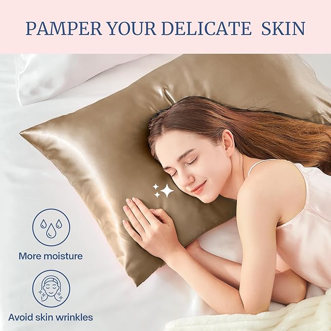 BEDELITE Satin Pillowcase for Hair and Skin, Super Soft and Cooling Similar to Silk Pillow Cases 2 Pack with Envelope Closure, Gift for Women Men(20"x30" Queen Size, Tawny Brown)