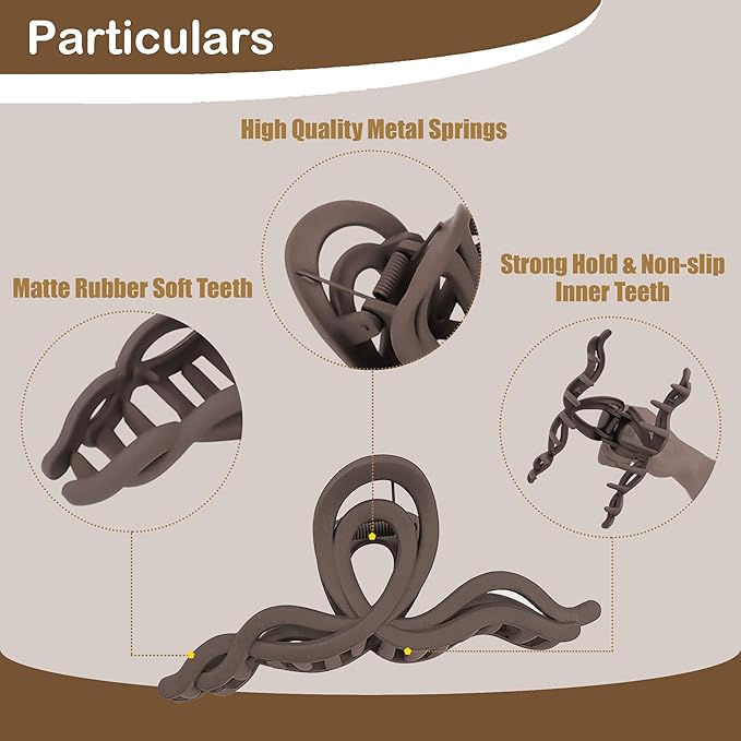 Large Wave Claw Clips for Thick Hair, 5-Pack 5.5“ Non-Slip Matte Hair Clips for Women, Big Hair Clips for Thick Hair (Ombré)