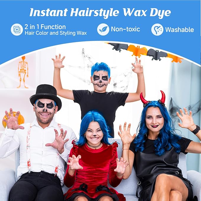 Blue Temporary Hair Color Wax Kit for teenagers,Crazy Hair Day Accessories, Gifts for Kids,Instant Hair Dye Color Wax for Party, Cosplay, Halloween, Christmas,Washable Crazy Hair Style
