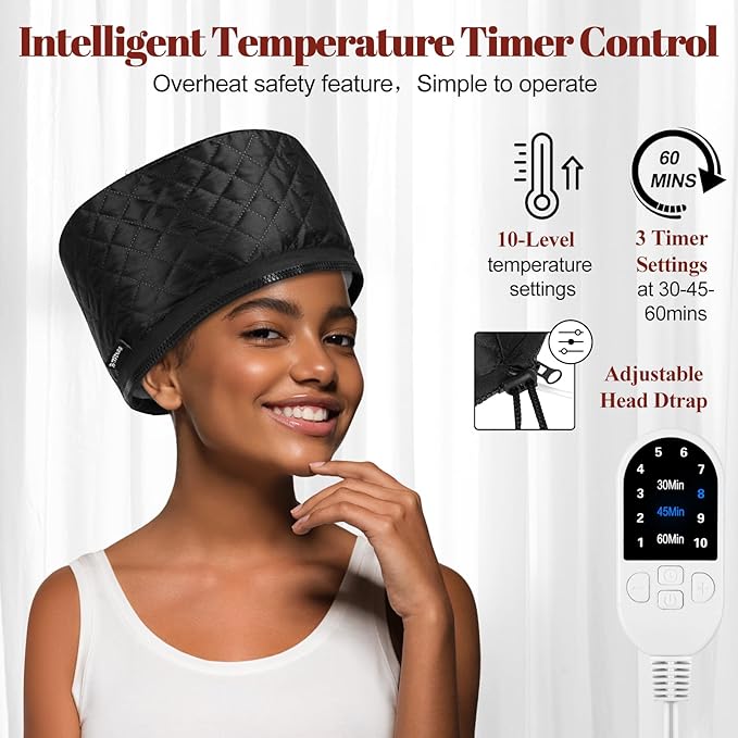 Hair Steamer for Deep Conditioning: Upgraded Heat Cap with 10-Level Fast Heating 3 Time Settings for Natural Hair Portable Thermal Steam Cap for Home Hair Treatment