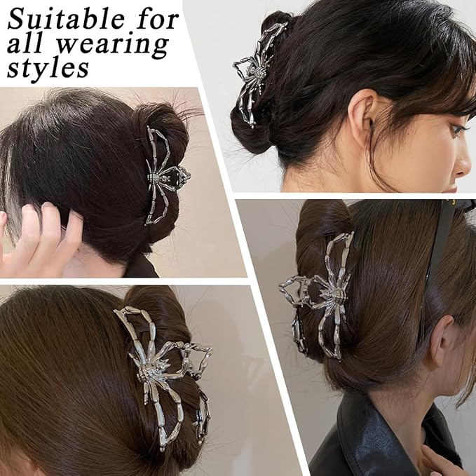 Large Realistic Black Metal Spider Claw Hair Clips - Strong Hold Nonslip Halloween Hair Accessories for Thick and Thin Hair