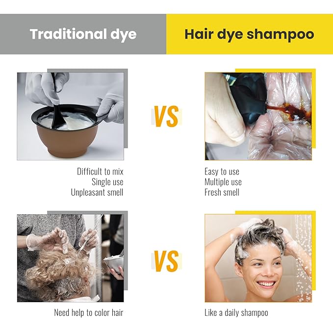 KINGMING Hair Dye Shampoo 3 in 1 for Gray Hair, Hair Color Shampoo for Women Men Grey Hair Coverage