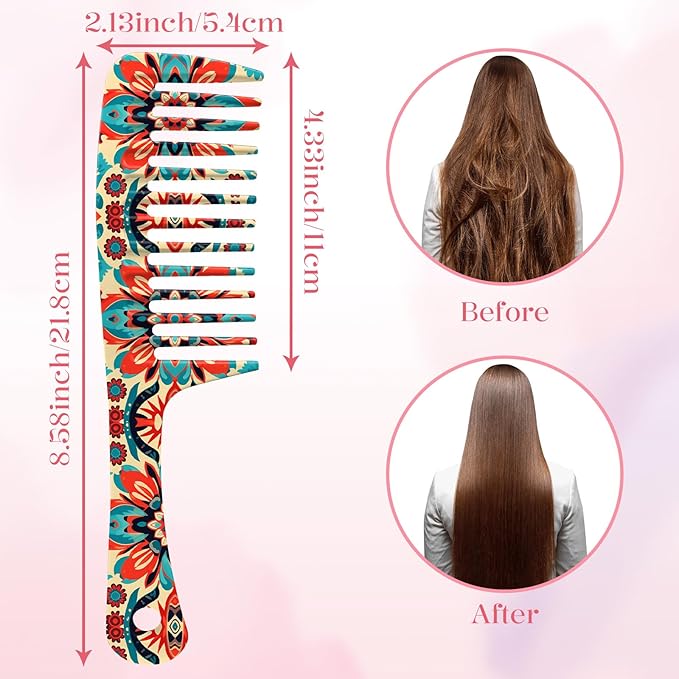 Wide Tooth Comb,Effortless Tangle Removal for Curly, Wet, Long Hair Wet,Cute Aesthetic Design for Women Men and Girls (Orange-15)