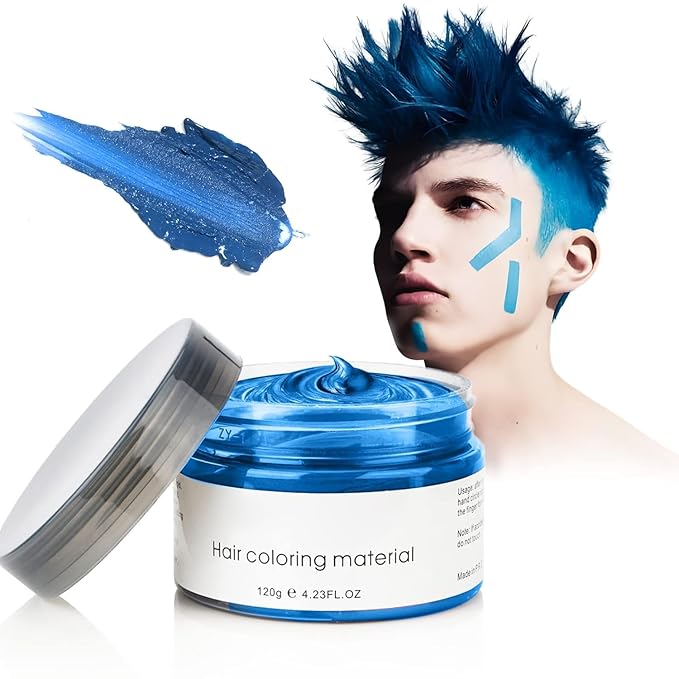 Blue Hair Color Wax Pomades 4.23 oz - Natural Hair Coloring Wax Material Disposable Hair Styling Clays Ash for Cosplay, Party (Blue)
