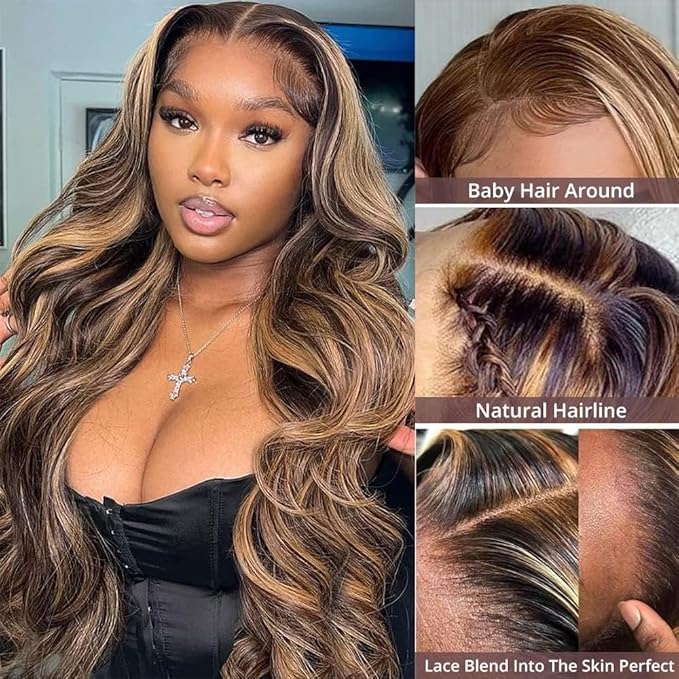 AMIRTY 360 Lace Front Wigs Human Hair Pre Plucked Honey Blonde Body Wave Lace Front Wigs with Baby Hair Full 360 Glueless HD Transparent Lace Front Wigs for women 22 inch