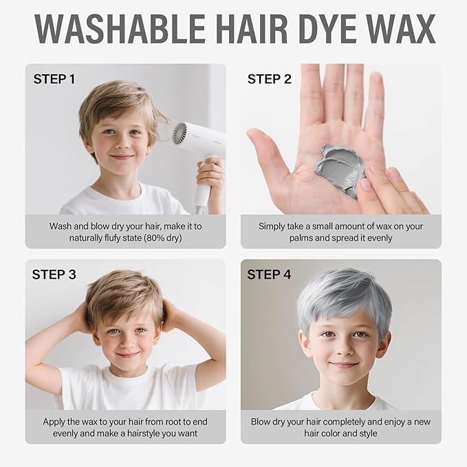 Silver Hair Wax, Temporary Hair Color for Kids, Washable & Nourishing Grey Hair Wax for Women & Men 2.12 Oz.
