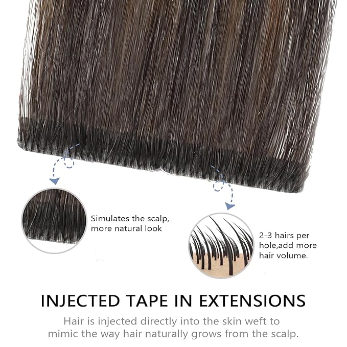 COOKAYU Invisi Edge Tape in Hair Extensions Real Human Hair Seamless Injected Tape Ins 20Inch 20pcs 45g Natural Black to Medium Brown and Caramel blonde Extensions