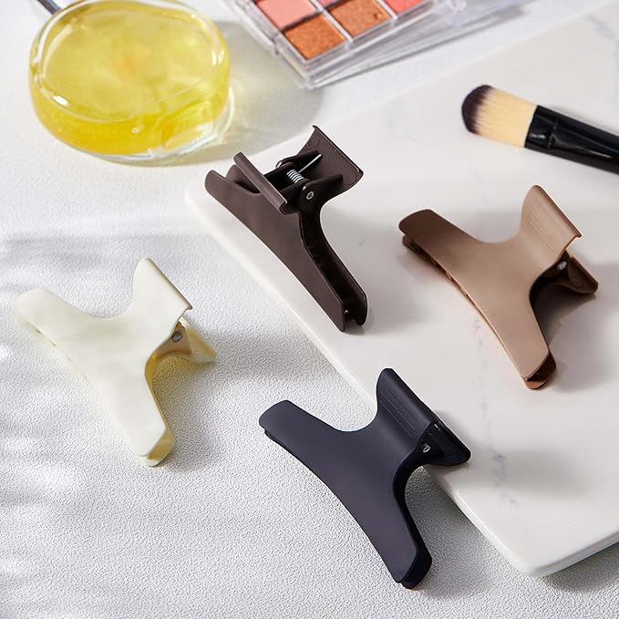 Batiyeer 12 Pcs Butterfly Hair Clips for Styling Sectioning Hair Clips for Women Butterfly Clamps Non Slip Claw Salon Section for Cutting Styling Coloring Thick Thin(Neutral Color)