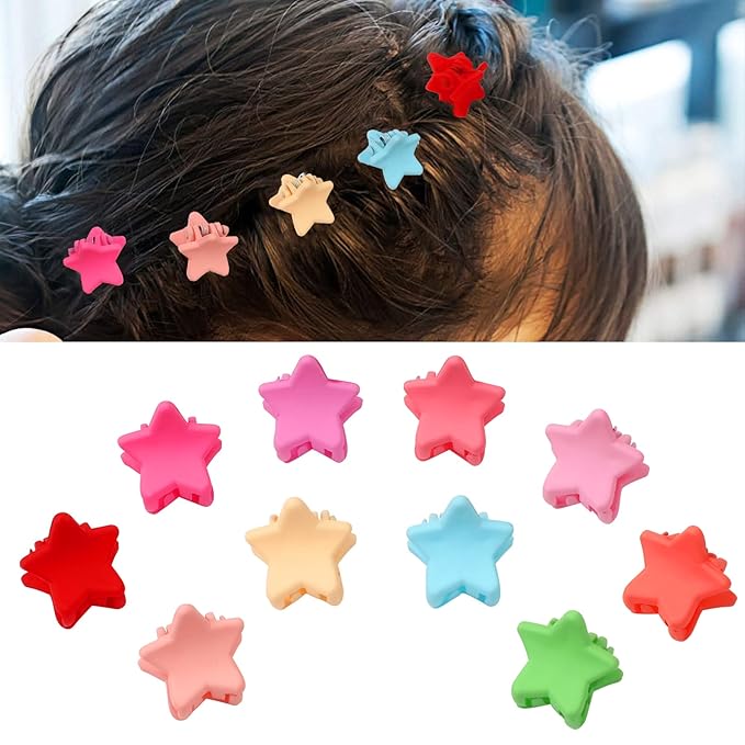 JANYUN 50 Pcs Colorful Star Mini Hair Claw Clips Clamps Accessories for Baby Toddler Girls Decorative Bun Thin Hair, Assorted Colors (Star)