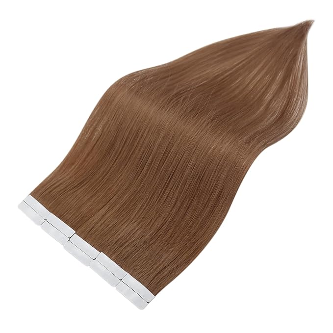 Full Shine Virgin Tape in Hair Extensions Human Hair Color 330 Burnt Orange Virgin Seamles Injected Tape in Extensions Double Sided Tape ins 12.5Grams 5Pcs 24 Inch Long Straight Hair for Festivals