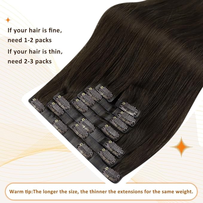 Full Shine Seamless Clip in Hair Extensions Brown Hair Clip in Extensions Pu Weft Real Hair Extension Clip ins Silky Straight Natural Hair 120 Grams 14 Inch 8 Pcs