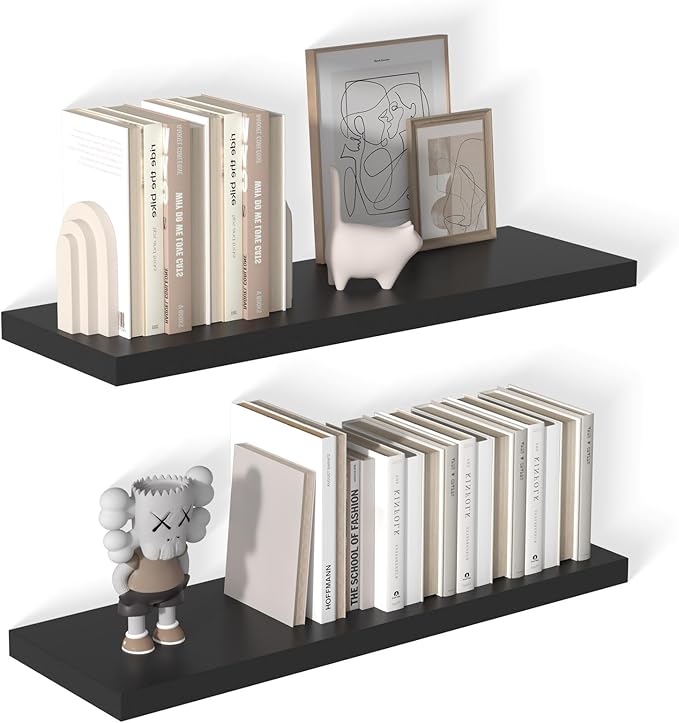12 Inch Deep Floating Shelves for Wall 2 Pack Floating Shelves Large Storage Space Wall Mount Shelf for Living Room Kitchen Bathroom 36" W x 12" D x 1.2" H Black